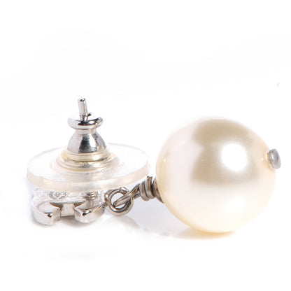 Chanel Crystal CC Pearl Dangle Earrings Silver 3 of 5