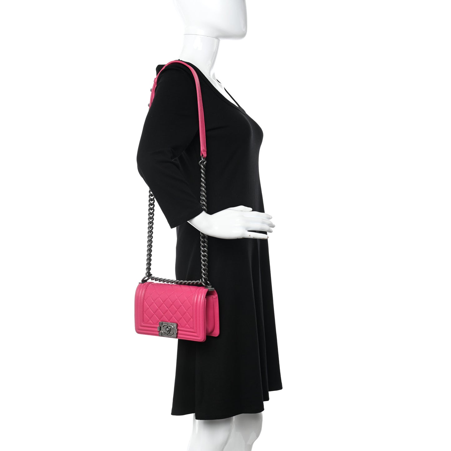 Lambskin Quilted Small Boy Flap Dark Pink