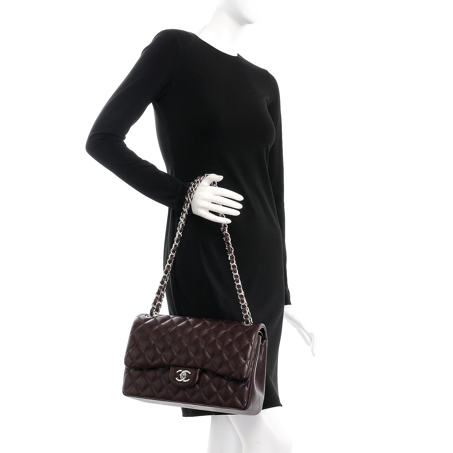 Caviar Quilted Jumbo Double Flap Burgundy