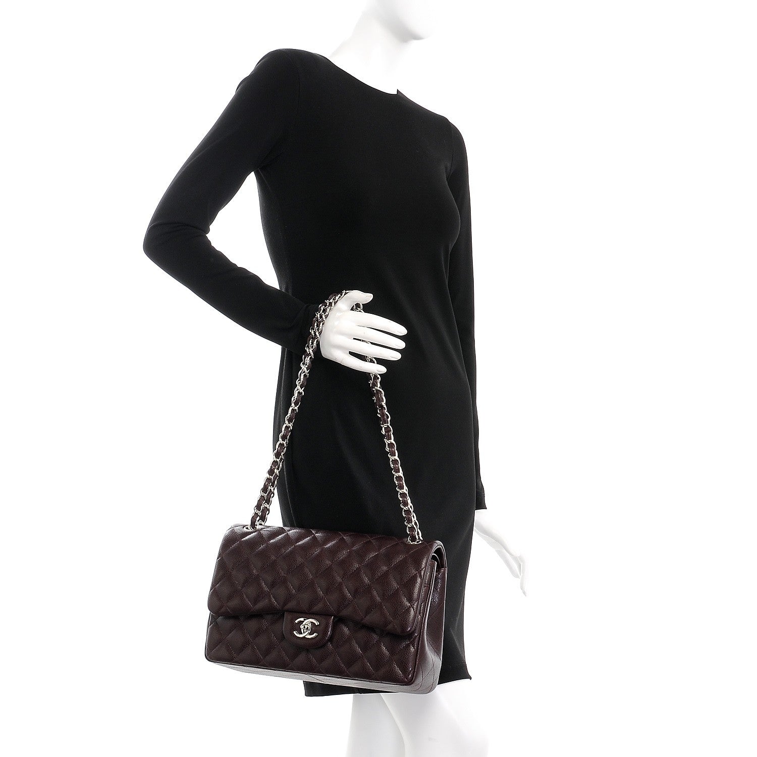Chanel Caviar Quilted Jumbo Double Flap Burgundy 2 of 8