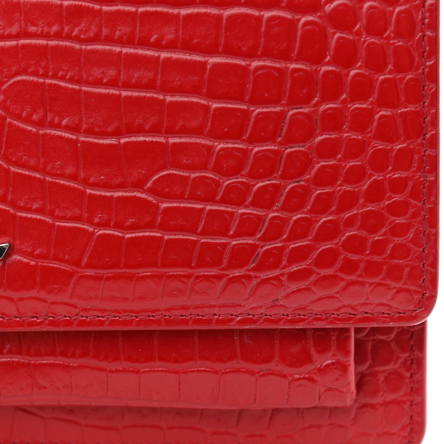 Calfskin Crocodile Embossed Monogram Sunset Chain Wallet Rouge Eros