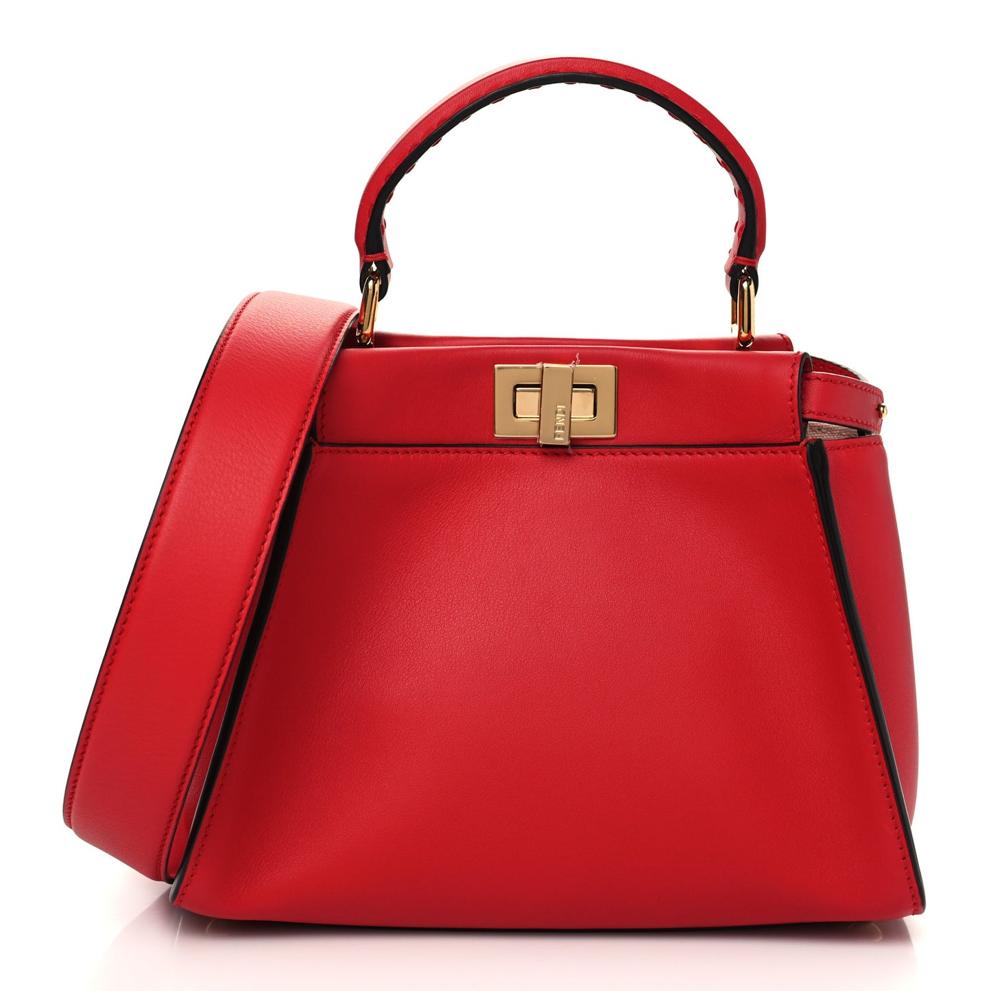 Vitello Seta Canvas FF Embroidered Mini Peekaboo Iconic Satchel Rosso Cardinale Multicolor