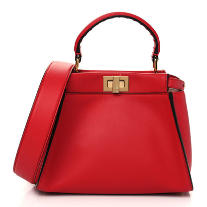 Fendi Vitello Seta Canvas FF Embroidered Mini Peekaboo Iconic Satchel Rosso Cardinale Multicolor 1 of 6