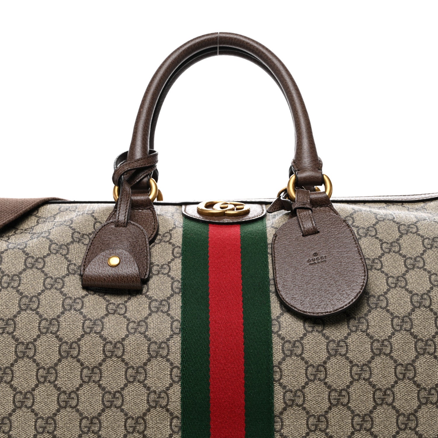 Gucci GG Supreme Monogram Textured Dollar Calfskin Web Medium Ophidia Carry-On Duffle Bag Beige Ebony New Acero 7 of 10