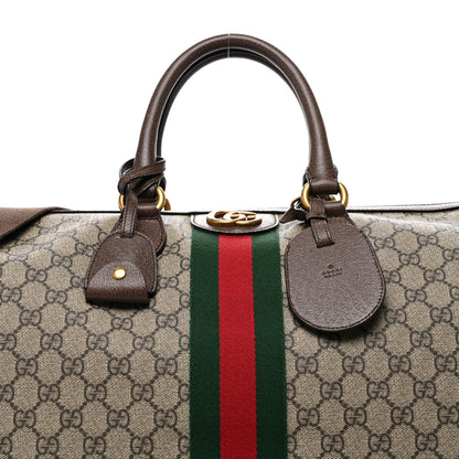Gucci GG Supreme Monogram Textured Dollar Calfskin Web Medium Ophidia Carry-On Duffle Bag Beige Ebony New Acero 7 of 10