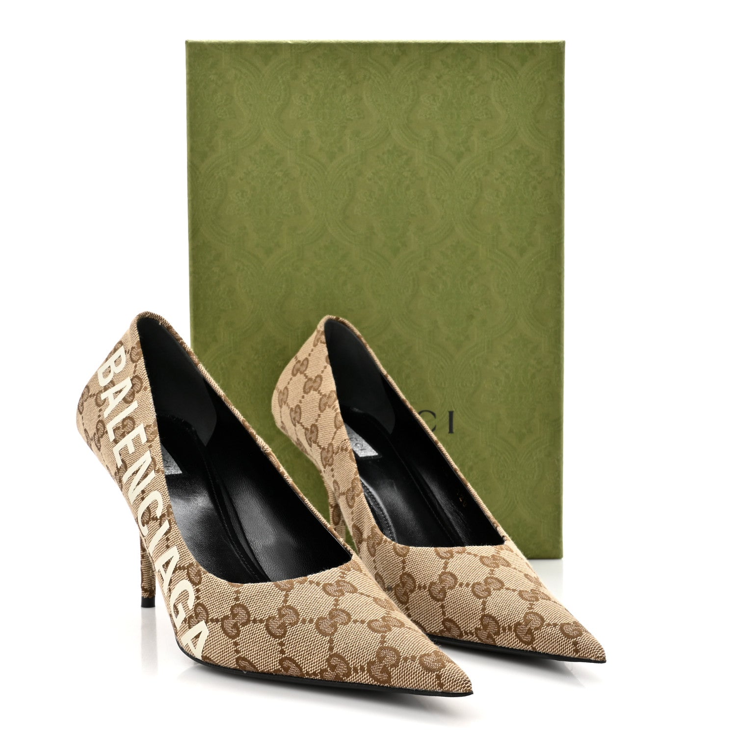 Balenciaga X GUCCI GG Monogram Square Knife 80mm Pumps 40 Beige Ebony 10 of 10