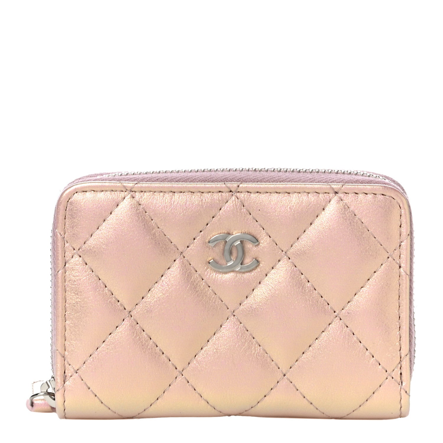 Chanel Iridescent Calfskin Quilted Zip Coin Purse Wallet Pink 1 of 11