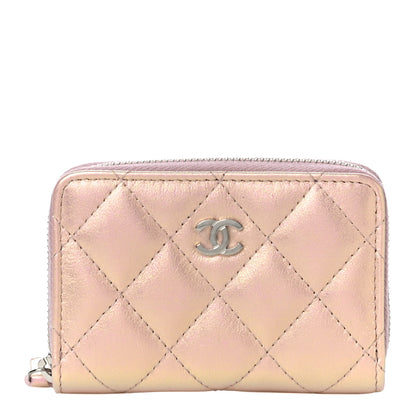 Chanel Iridescent Calfskin Quilted Zip Coin Purse Wallet Pink 1 of 11