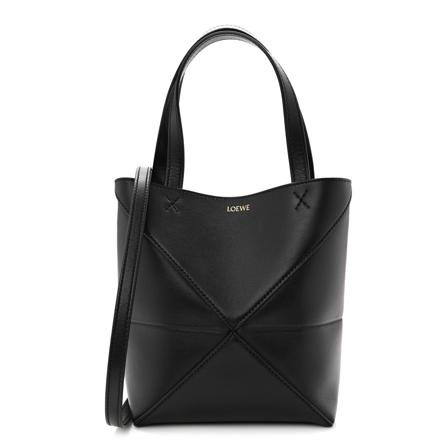 Loewe Shiny Calfskin Mini Puzzle Fold Tote Black 1 of 10