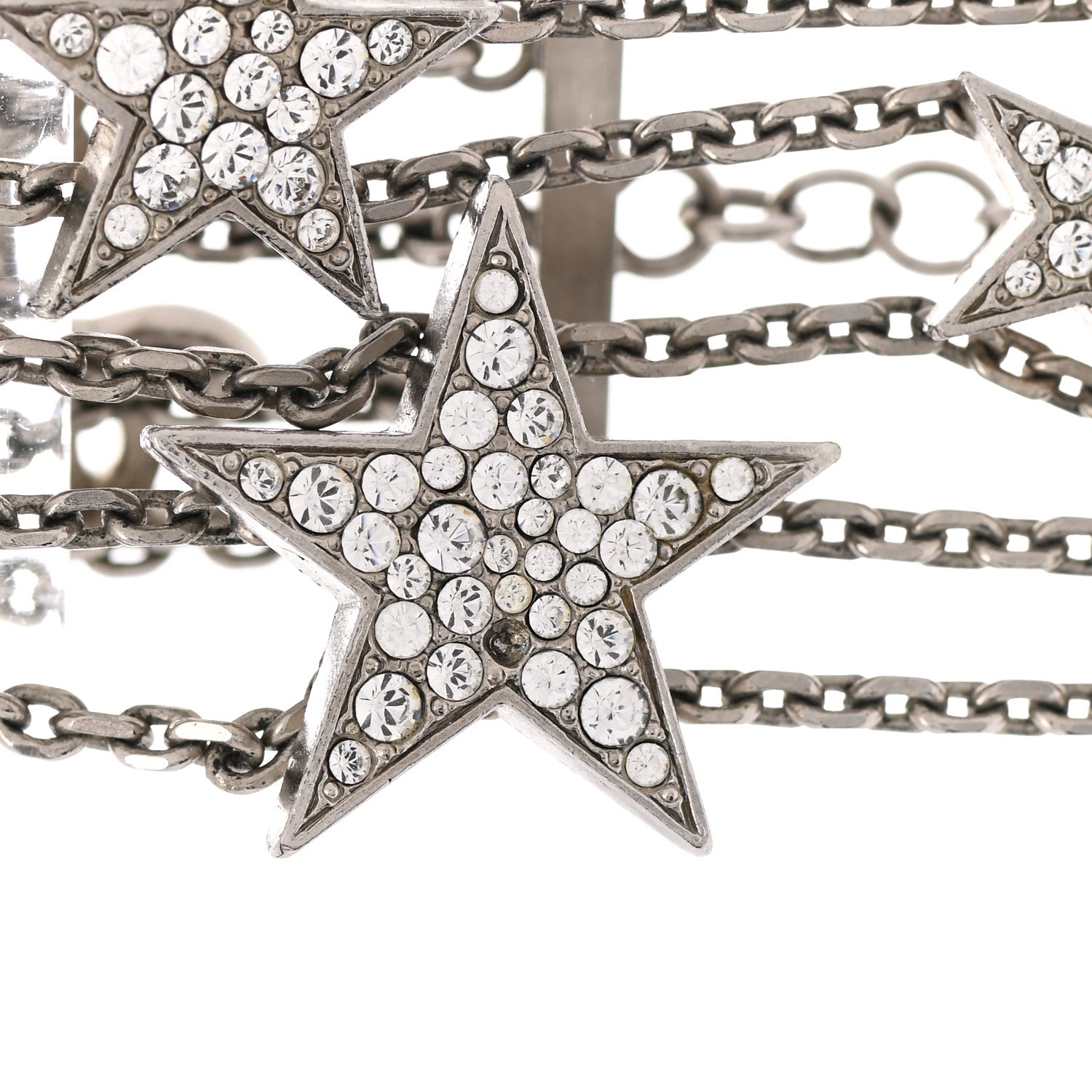 Chanel Crystal Star CC Multi Strand Bracelet Silver 6 of 8