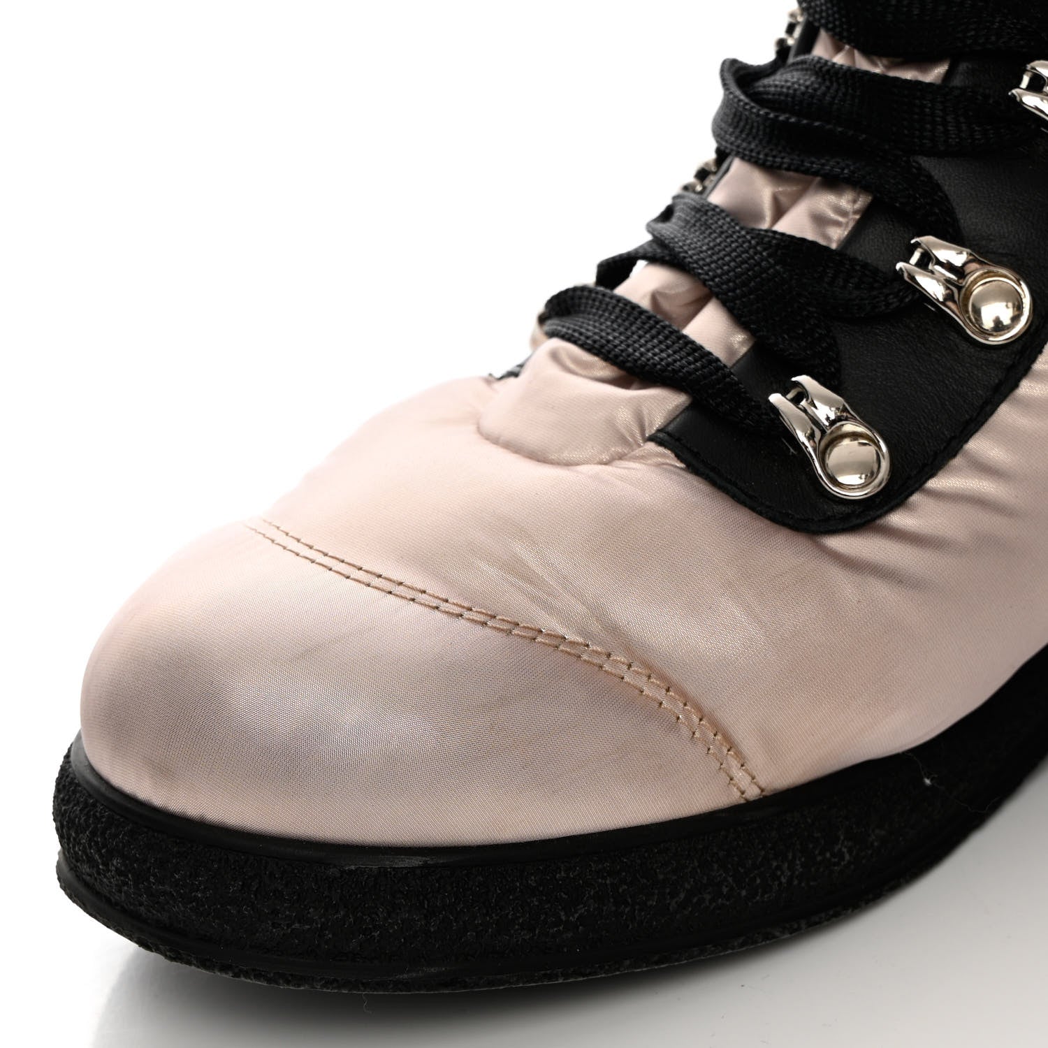 Chanel Nylon Calfskin Womens Coco Neige Short Boots 37.5 Pink Black 9 of 12