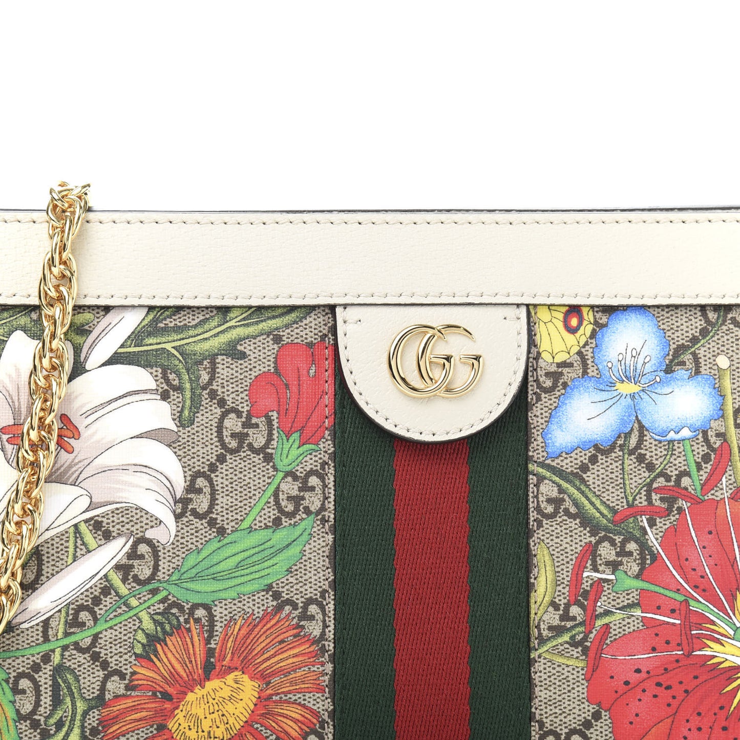 GG Supreme Monogram Flora Web Small Ophidia Chain Shoulder Bag White
