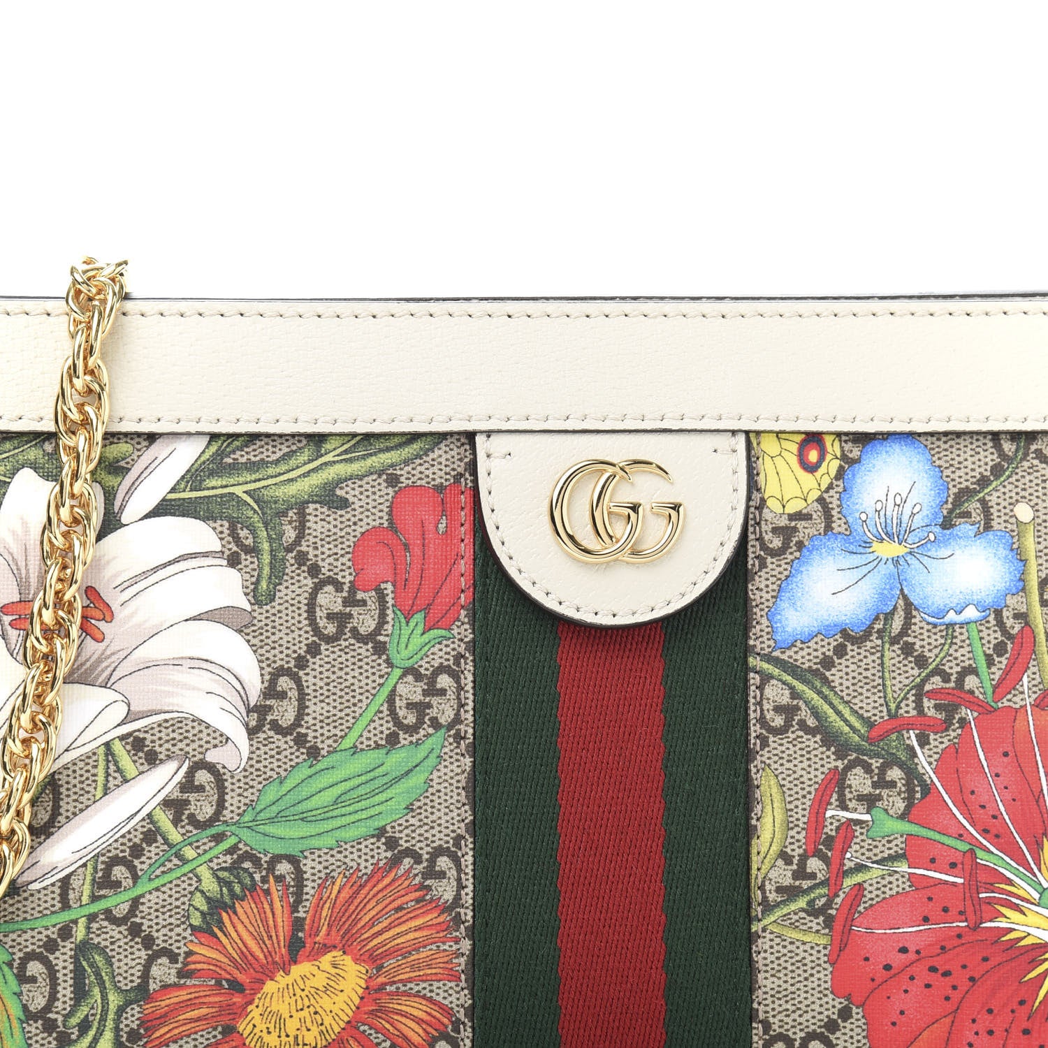 Gucci GG Supreme Monogram Flora Web Small Ophidia Chain Shoulder Bag White 11 of 12