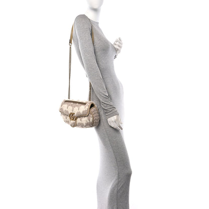 Gucci Wool Houndstooth Woven Small GG Marmont Shoulder Bag Beige White Sand 2 of 10