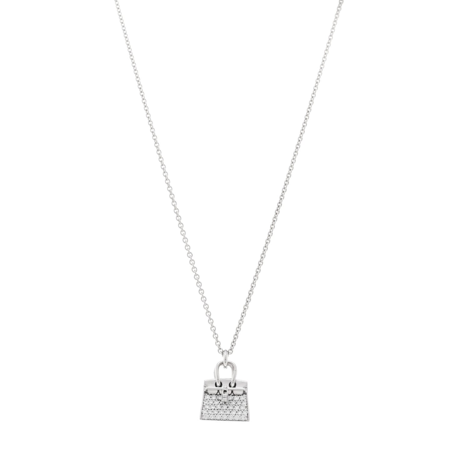 18K White Gold Diamond Birkin Amulette Pendant Necklace