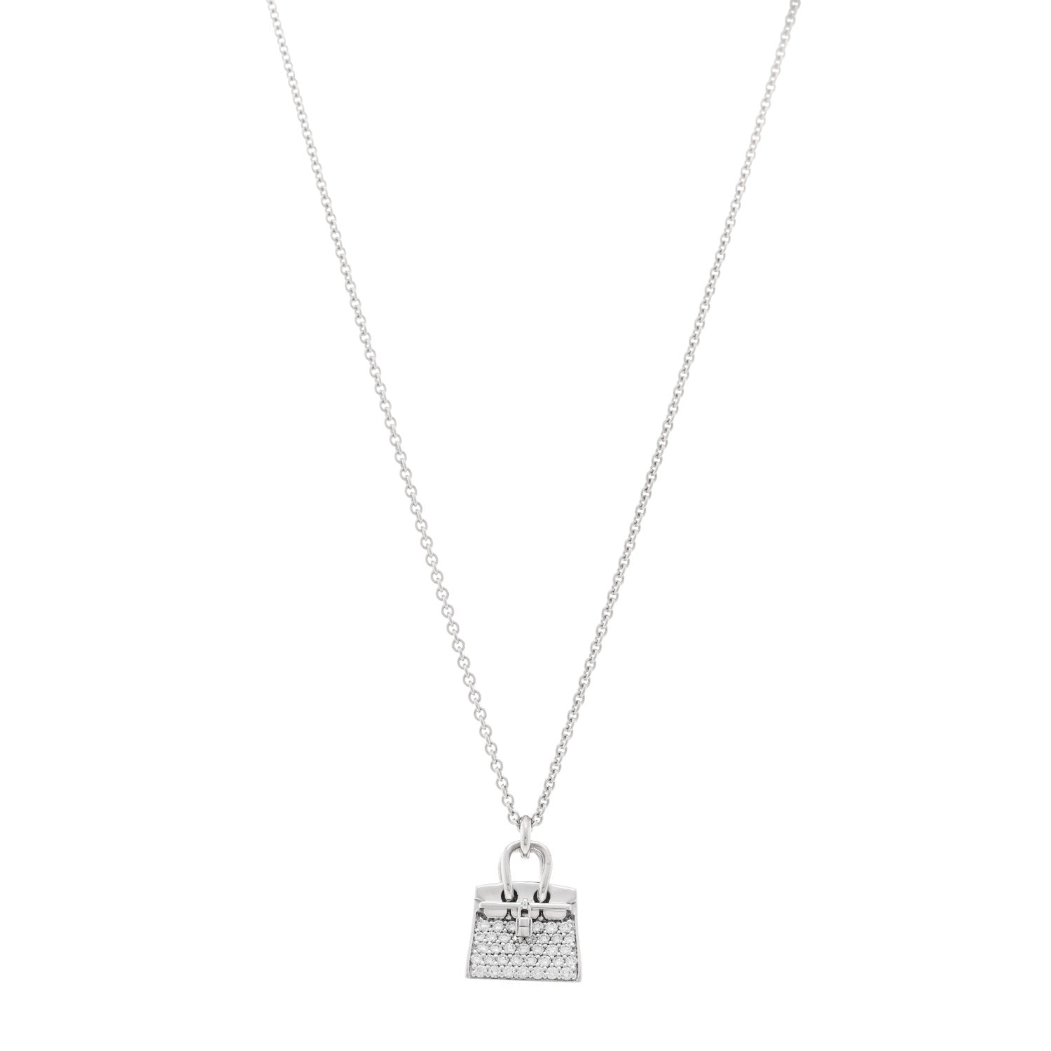 Hermes 18K White Gold Diamond Birkin Amulette Pendant Necklace 1 of 6