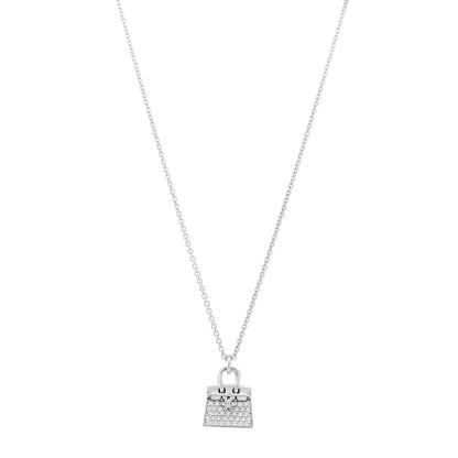 Hermes 18K White Gold Diamond Birkin Amulette Pendant Necklace 1 of 6