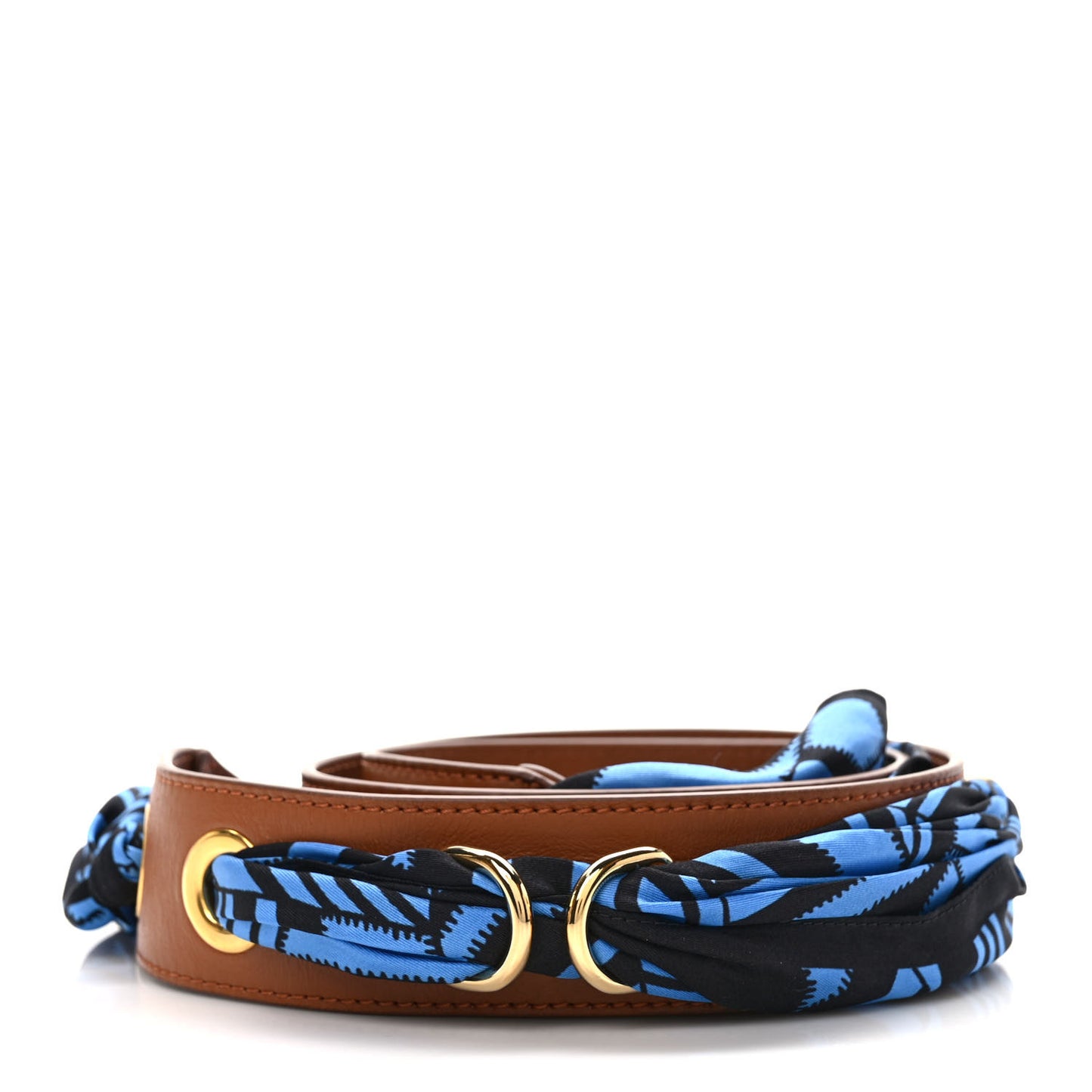 Calfskin Silk Little Horses Scarf Strap Brown Blue