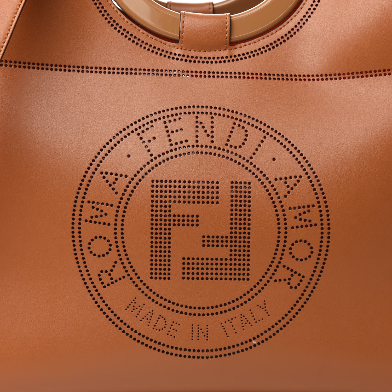 Fendi Vitello Liberty Plexiglass Stamp Patch Perforated Medium Runaway Shopper Tote Nocciola 9 of 9