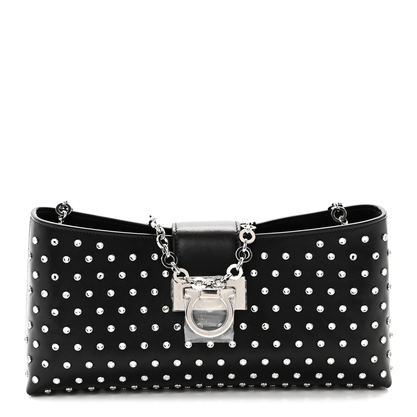 Calfskin Studded Trifolio Shoulder Bag Black