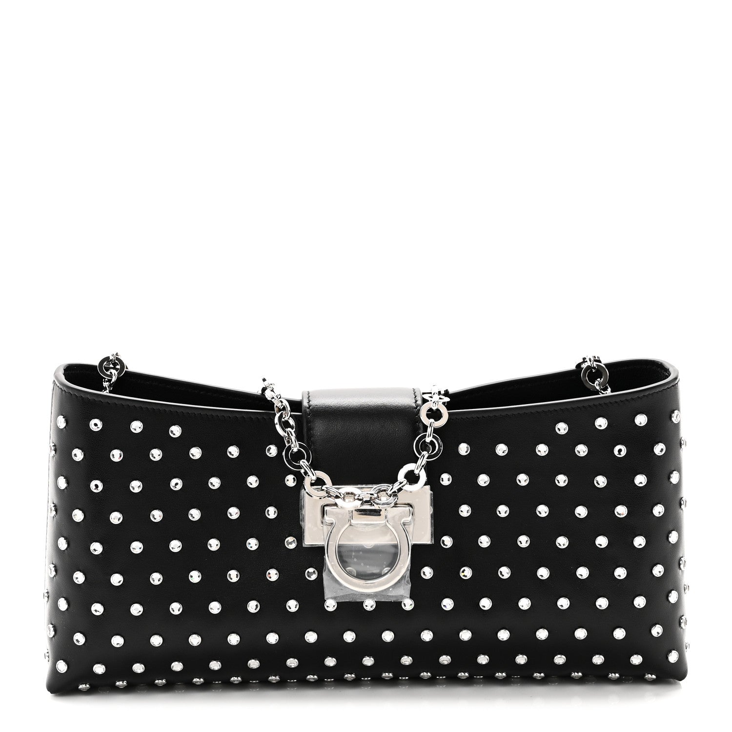 Salvatore Ferragamo Calfskin Studded Trifolio Shoulder Bag Black 1 of 9