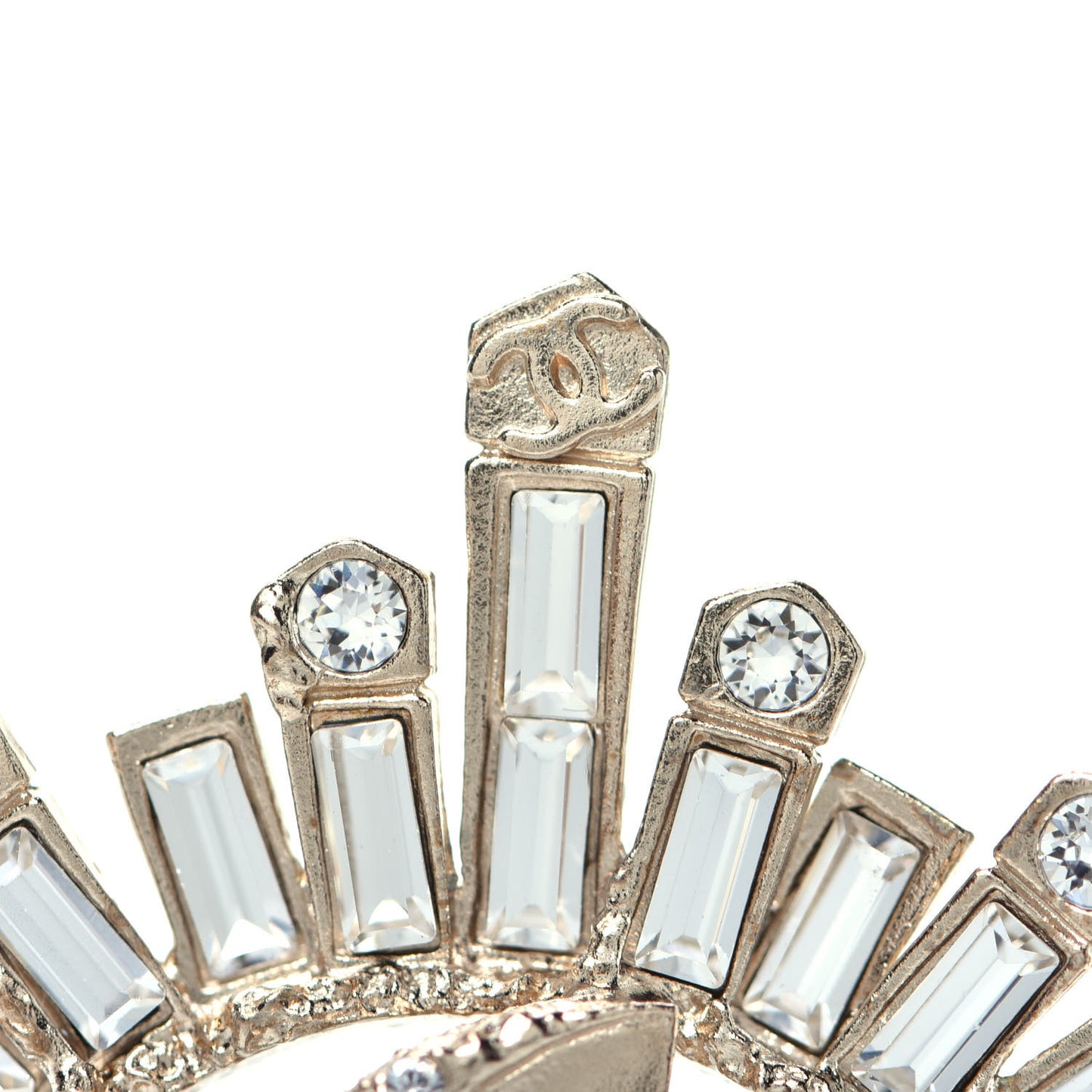 Crystal Baguette CC Brooch Light Gold