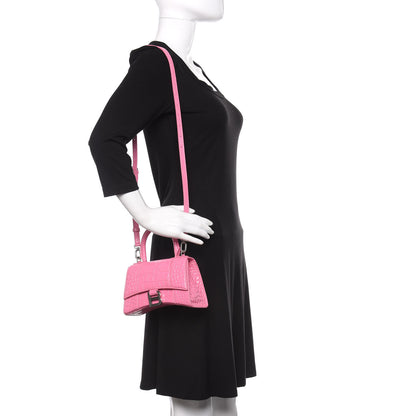 Balenciaga Shiny Calfskin Crocodile Embossed Hourglass Top Handle Bag XS Baby Pink 2 of 9