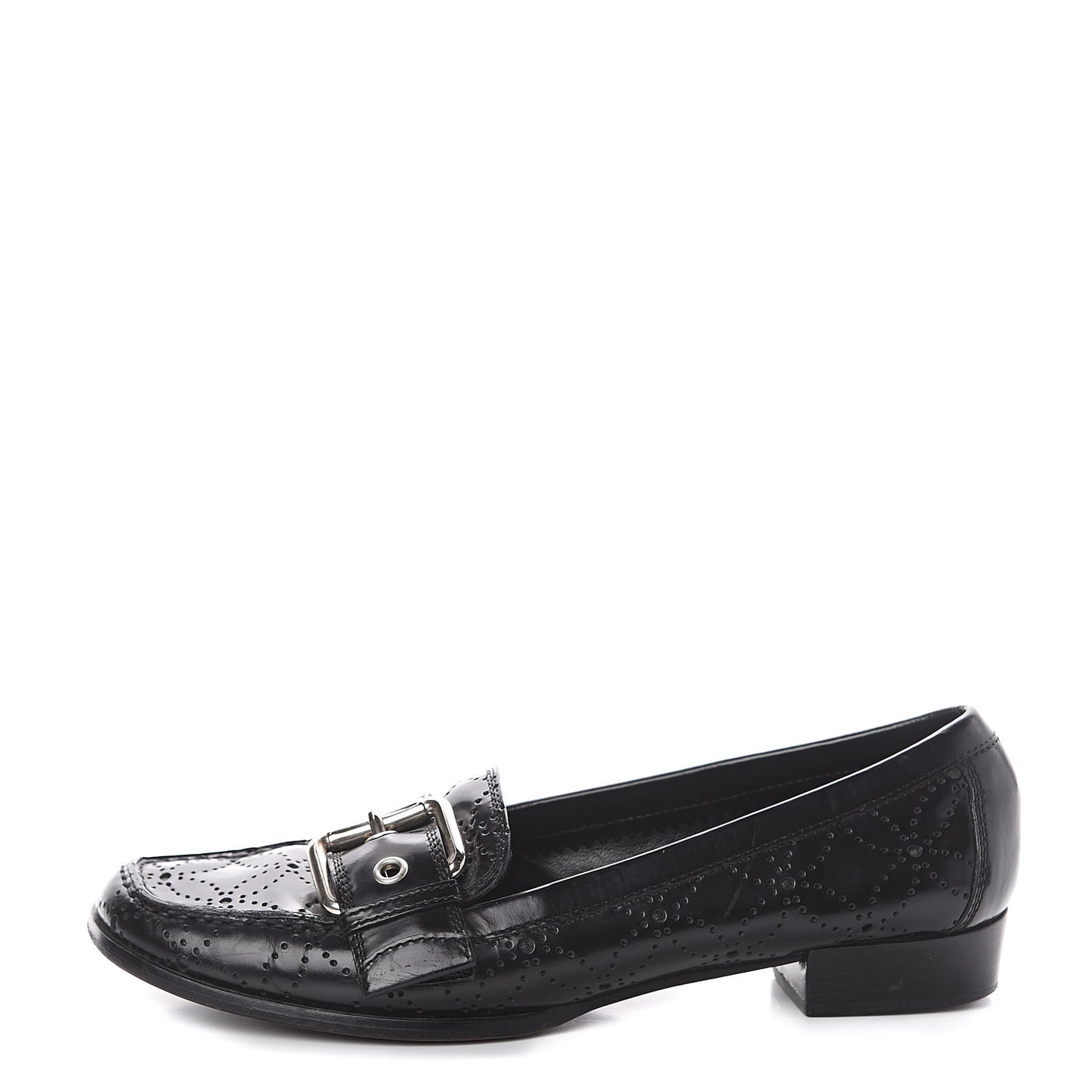 Glazed Calfskin Perforated Loafers 37 Black