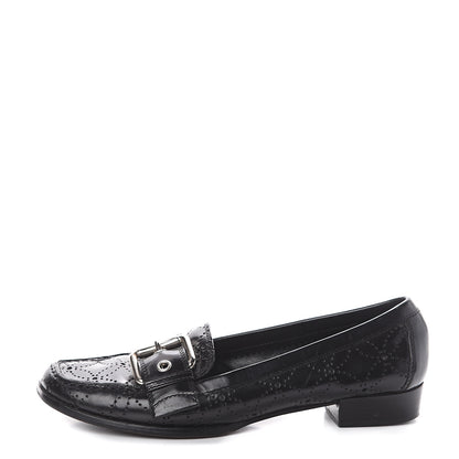 Louis Vuitton Glazed Calfskin Perforated Loafers 37 Black 1 of 7