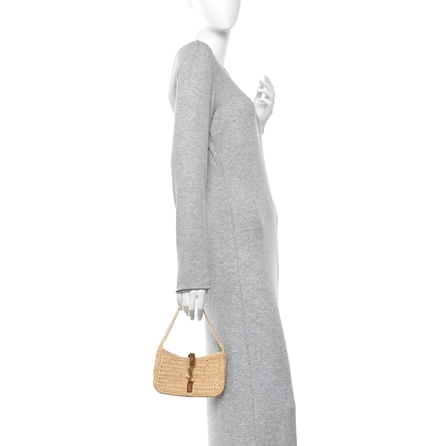 Saint Laurent Raffia Calfskin Le 5 A 7 Mini Hobo Natural Brick 2 of 14