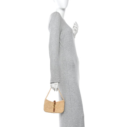 Saint Laurent Raffia Calfskin Le 5 A 7 Mini Hobo Natural Brick 2 of 14