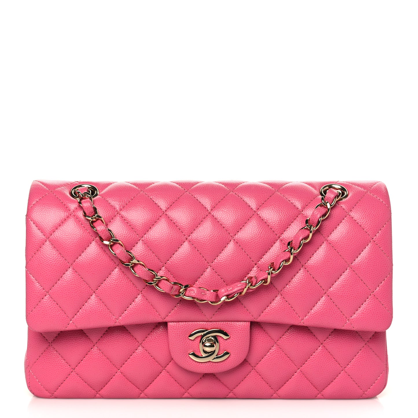 Caviar Quilted Medium Double Flap Pink