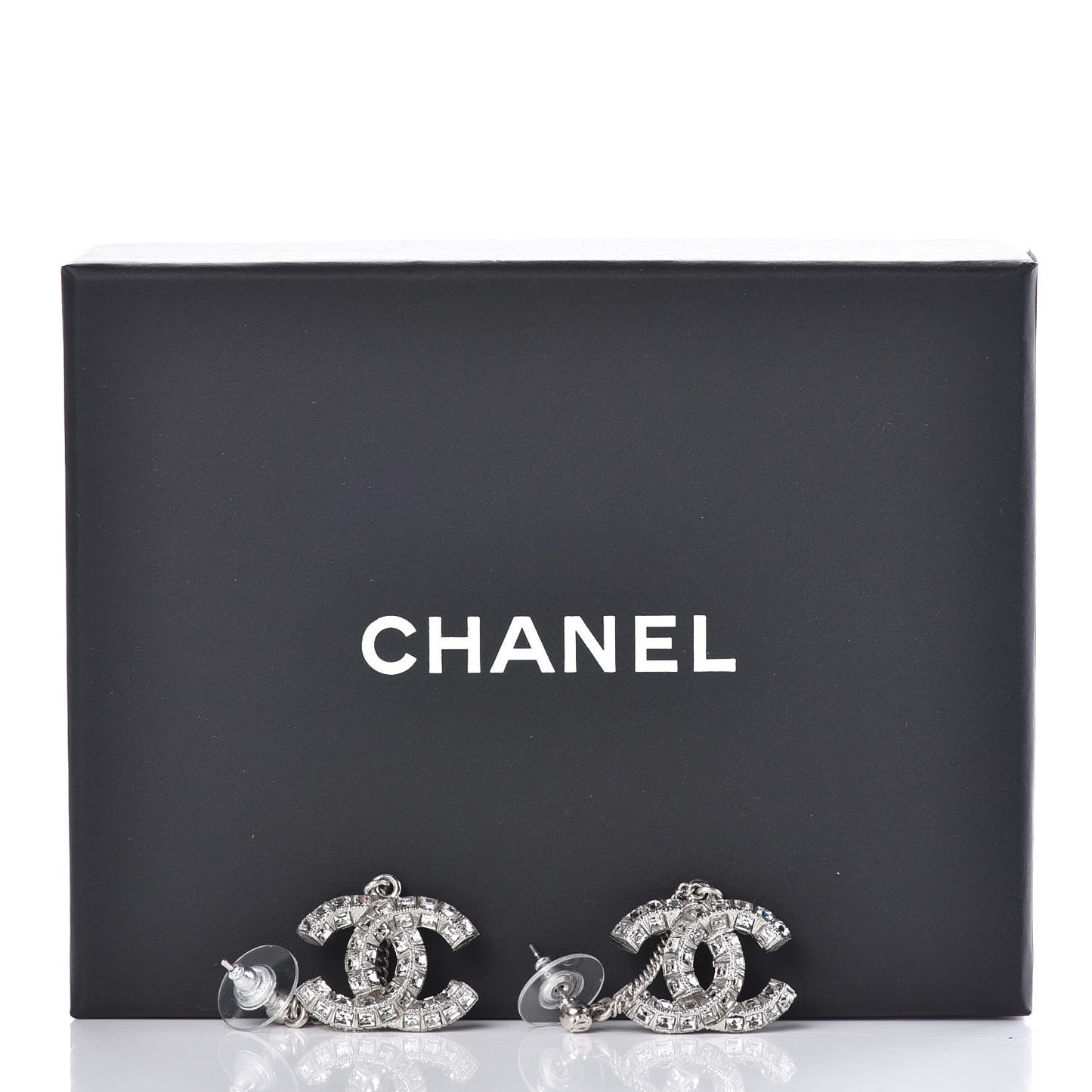 Baguette Crystal CC Drop Earrings Silver