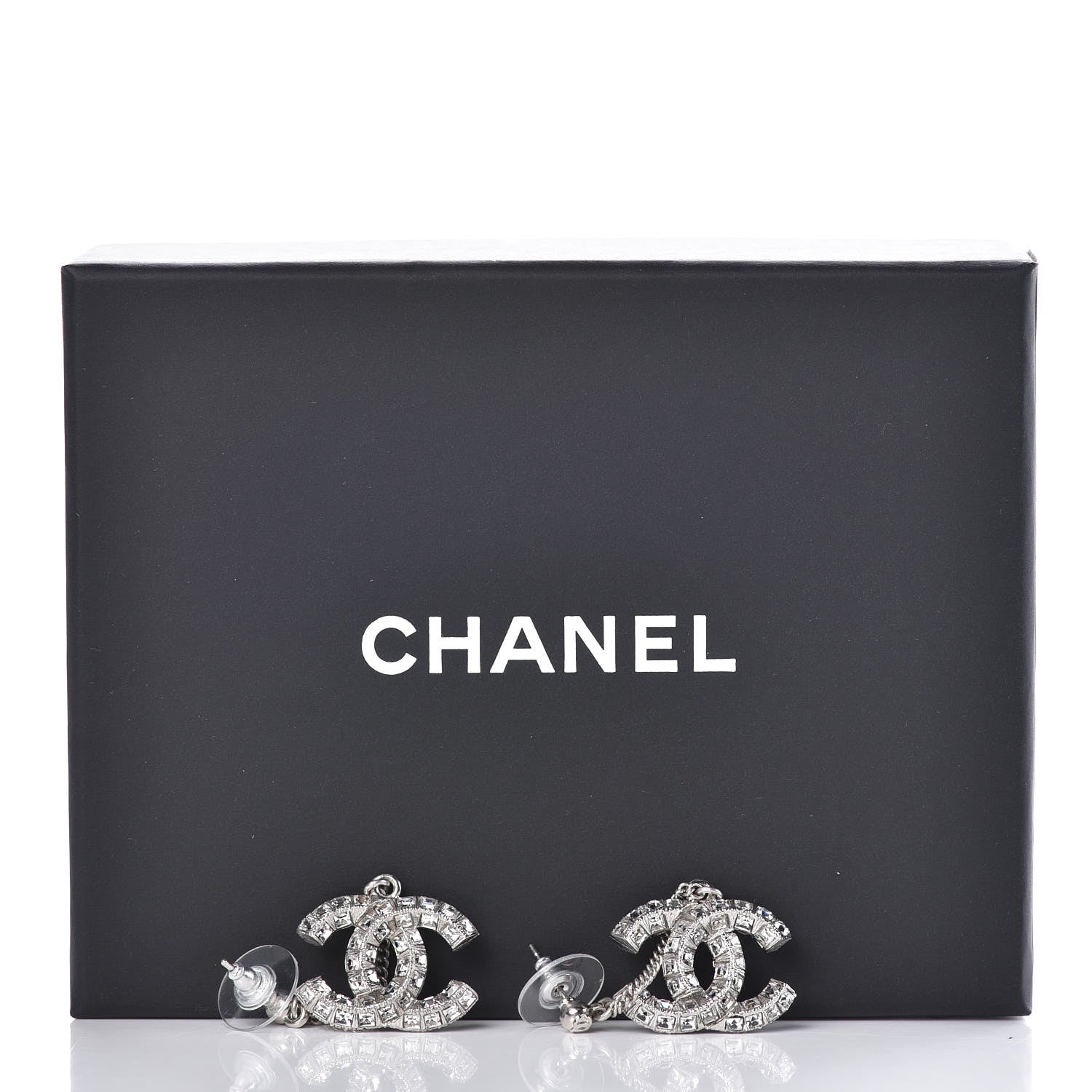 Chanel Baguette Crystal CC Drop Earrings Silver 4 of 4