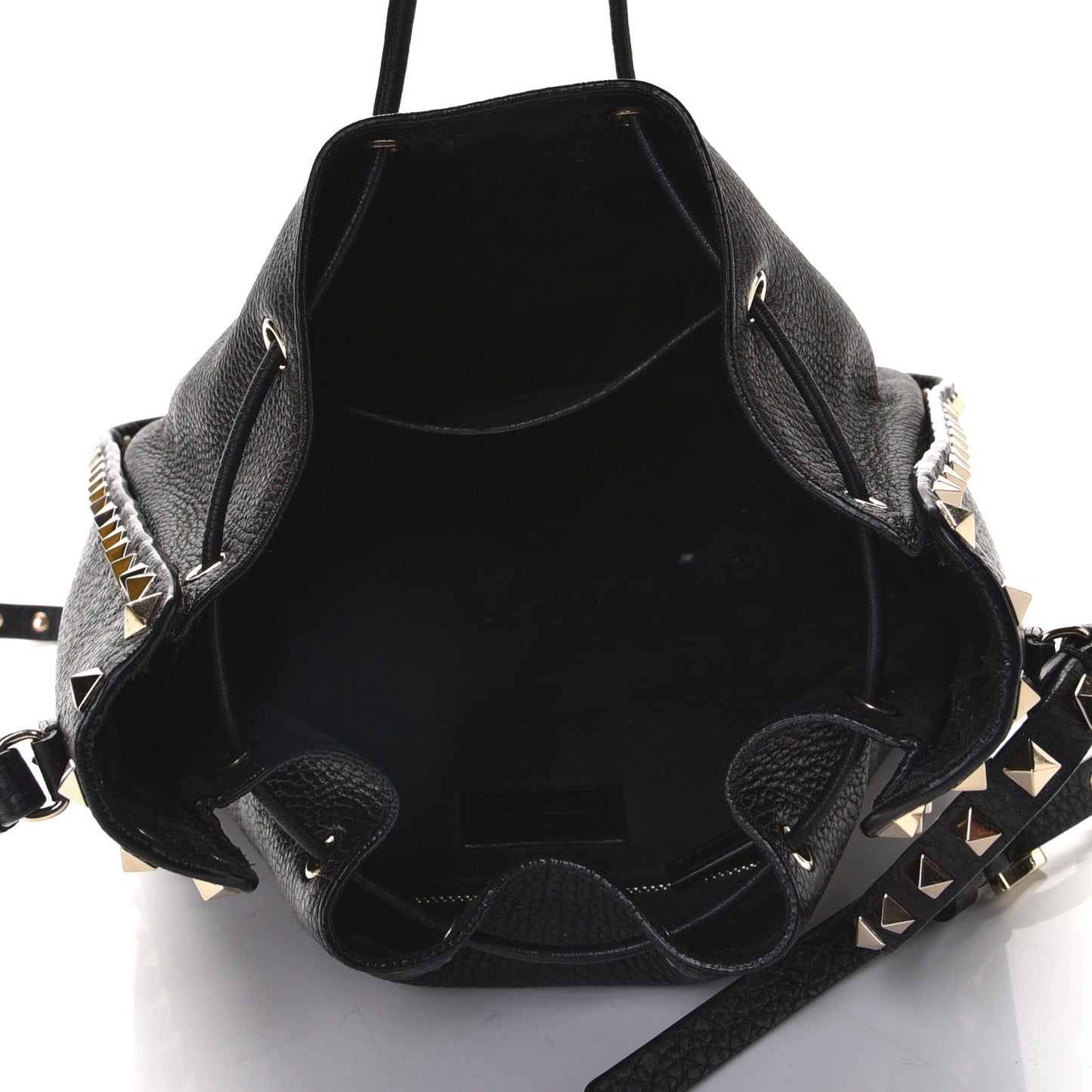 Grained Calfskin Rockstud Bucket Bag Black