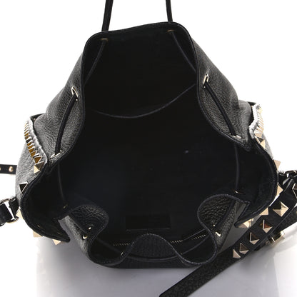 Valentino Garavani Grained Calfskin Rockstud Bucket Bag Black 4 of 9