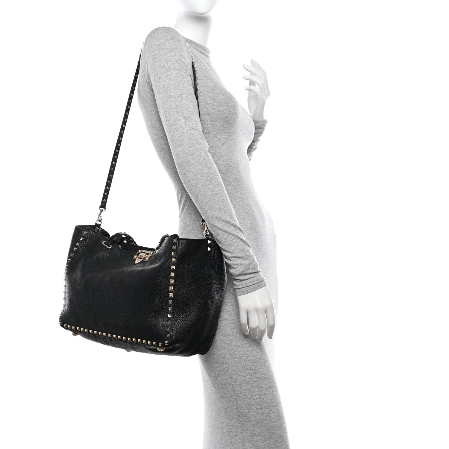 Valentino Garavani Pebbled Calfskin Medium Rockstud Tote Black 2 of 11