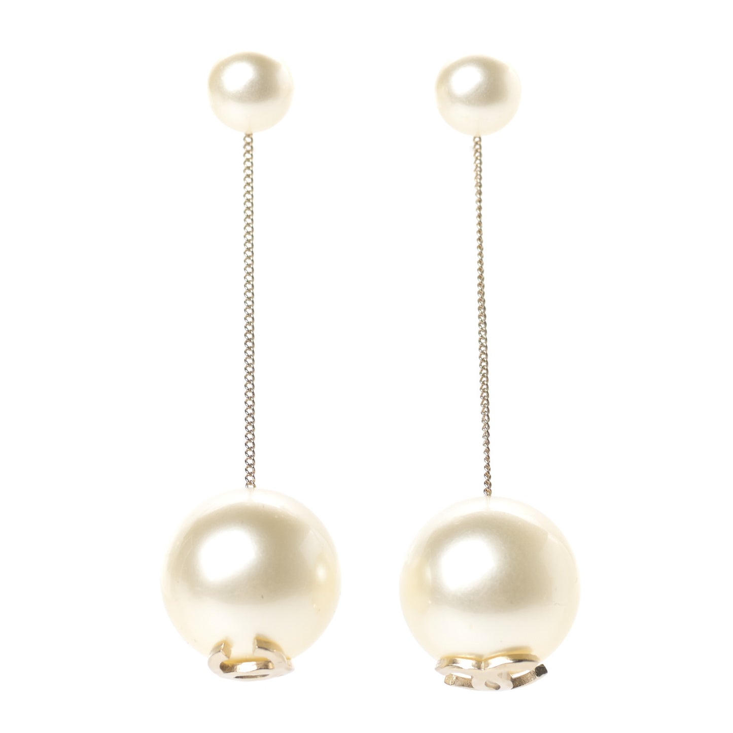 Pearl CC Chain Drop Earrings Gold
