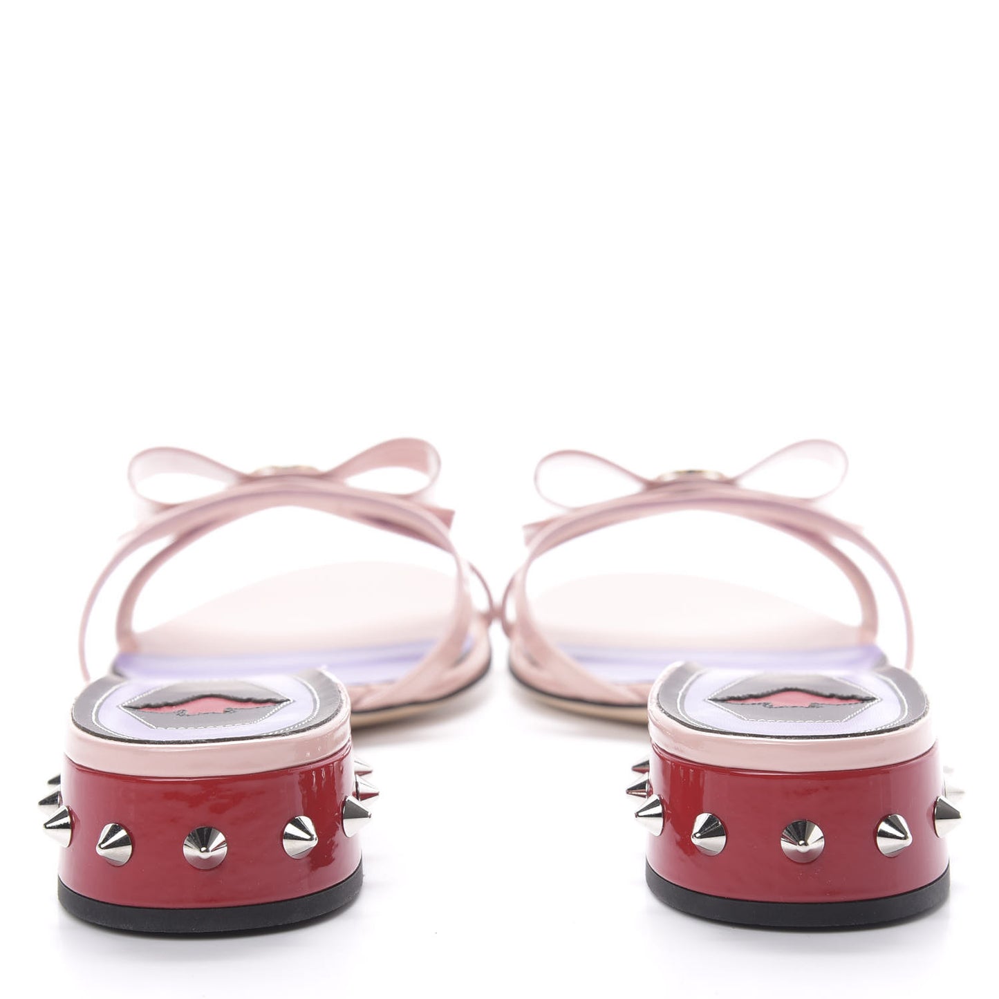 Patent GG Bow Sadie Spike Low Heel Slide Sandals 40 Perfect Pink