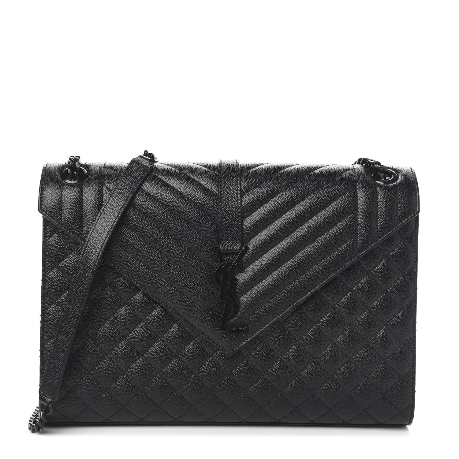 Saint Laurent Grain De Poudre Textured Mixed Matelasse Large Triquilt Monogram Monochrome Satchel Black 1 of 9