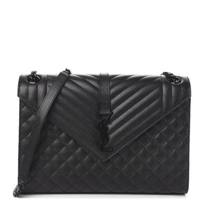 Saint Laurent Grain De Poudre Textured Mixed Matelasse Large Triquilt Monogram Monochrome Satchel Black 1 of 9