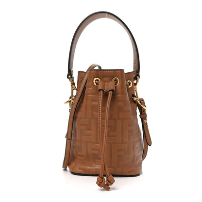 Fendi Vitello Cristallo Nature F is Fendi FF 1974 Embossed Mini Mon Tresor Bucket Bag Cuoio 1 of 9