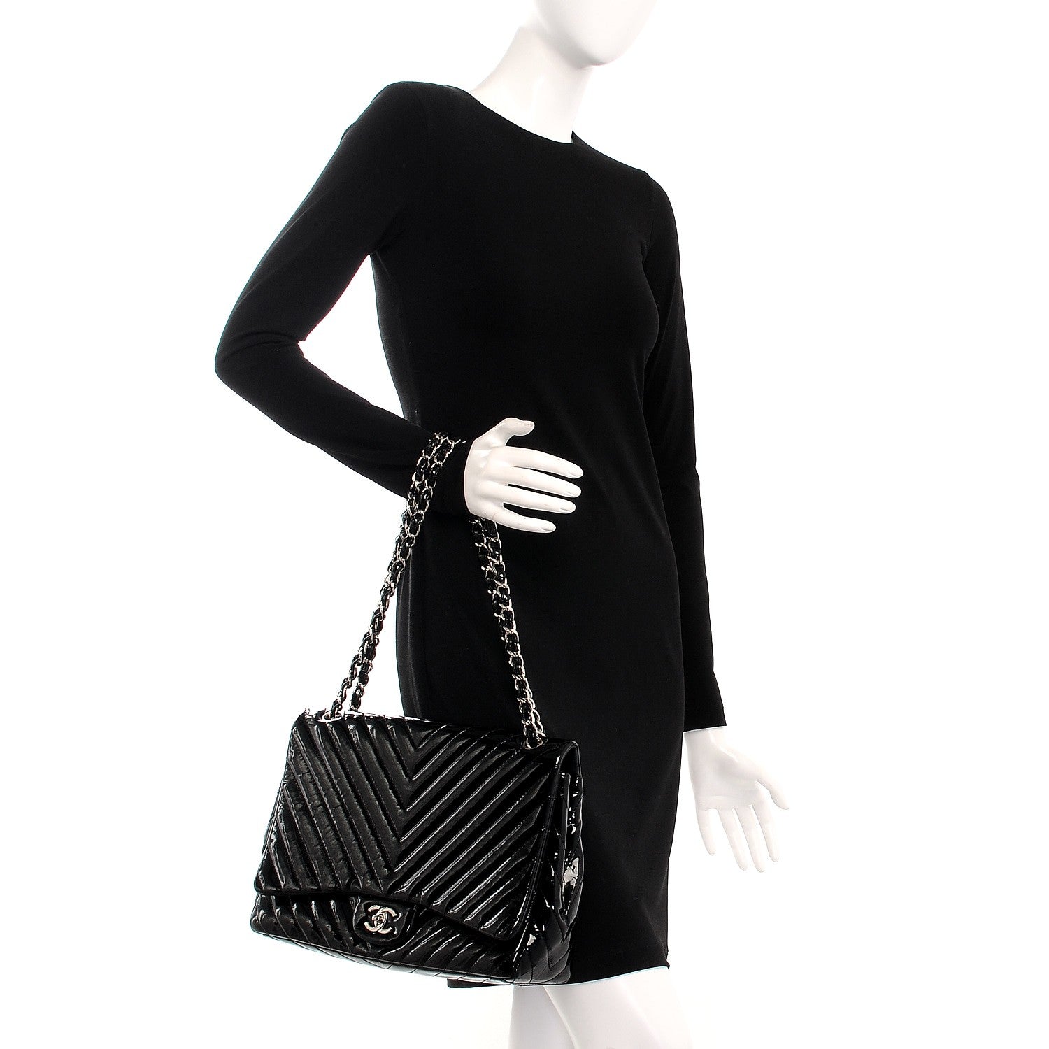 Chanel Patent Chevron Quilted Maxi Single Flap Black 3 of 9