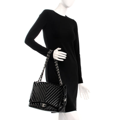 Chanel Patent Chevron Quilted Maxi Single Flap Black 3 of 9