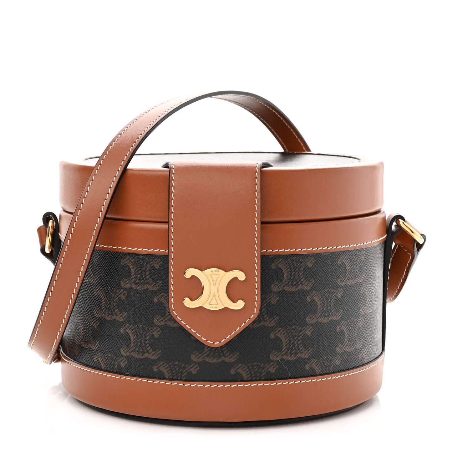 Calfskin Triomphe Canvas Medium Tambour Bag Tan