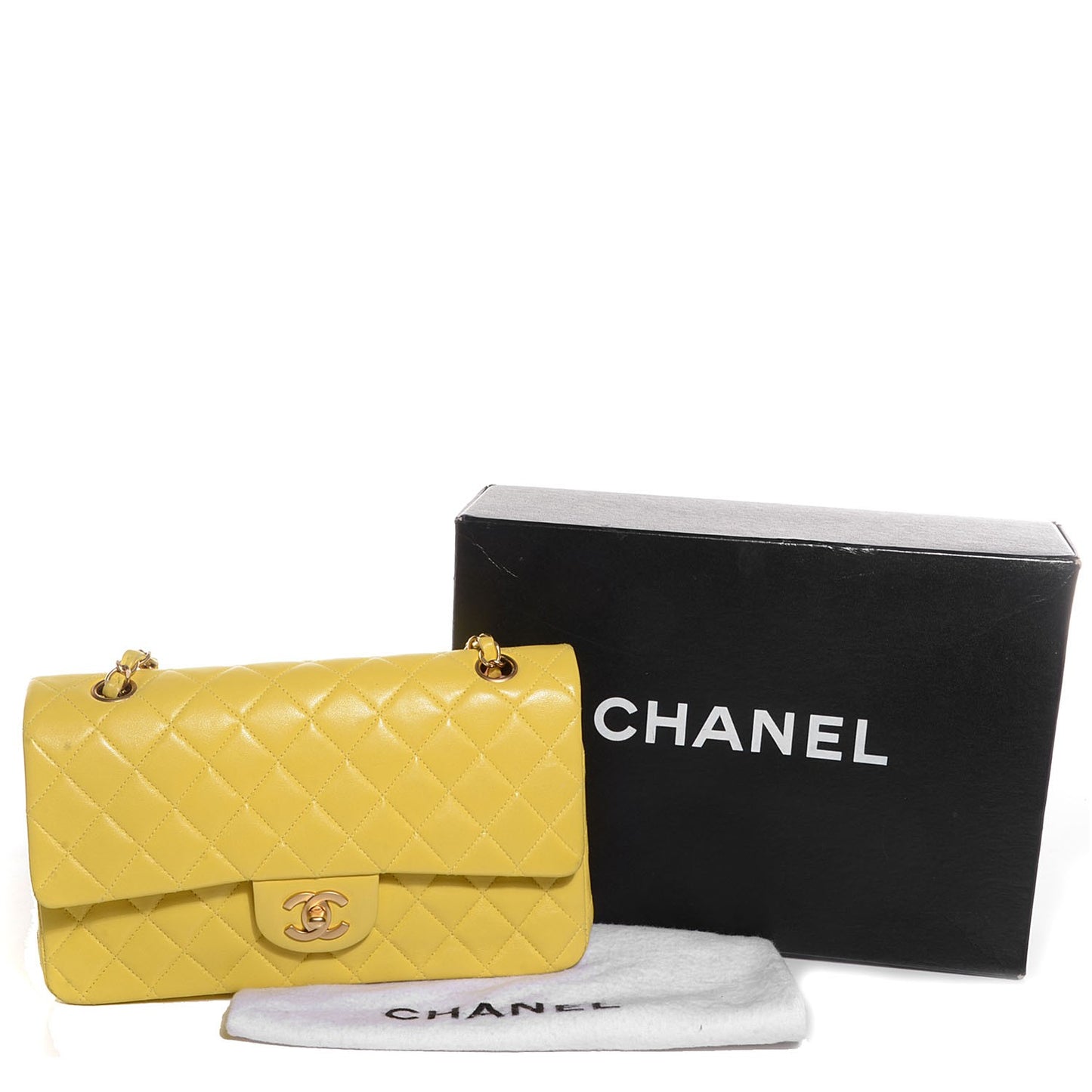 Lambskin Quilted Medium Double Flap Yellow