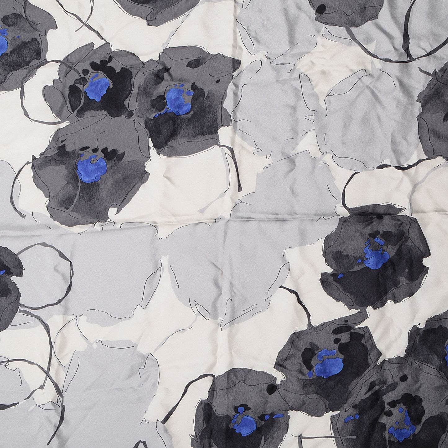 Silk Camellia Flower Square Scarf Grey