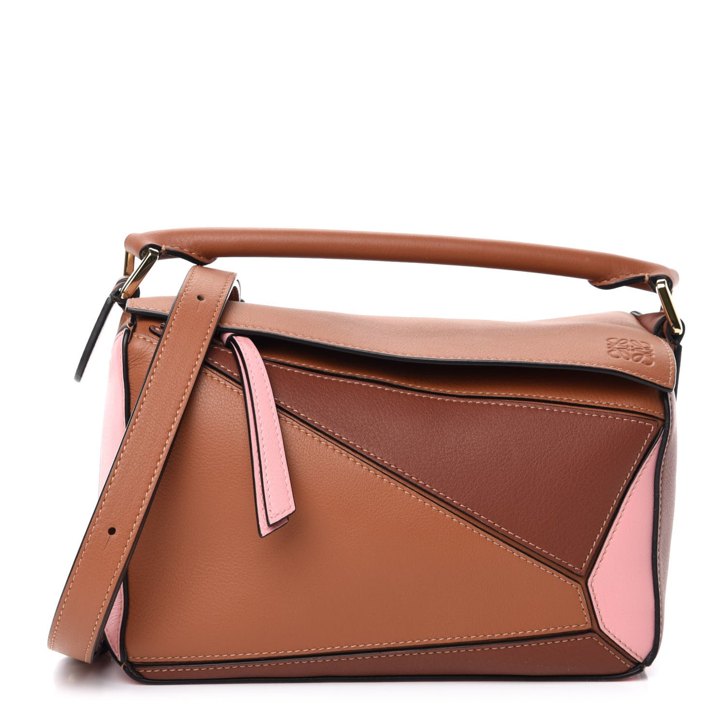 Calfskin Small Puzzle Bag Tan Medium Pink