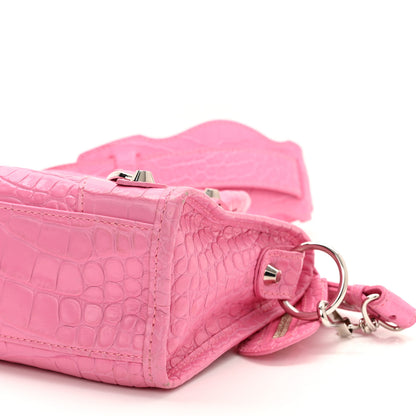 Balenciaga Shiny Supple Calfskin Crocodile Embossed Classic Silver Hardware Mini City Baby Pink 10 of 10