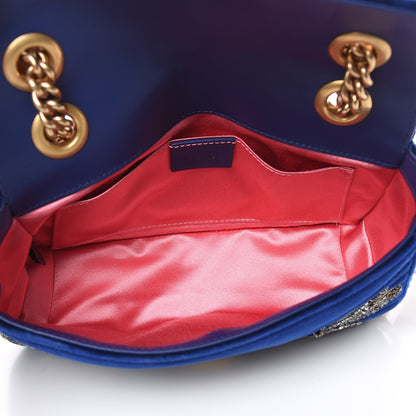 Gucci Velvet Matelasse Embroidered Mini GG Marmont Shoulder Bag Cobalt Blue 5 of 9
